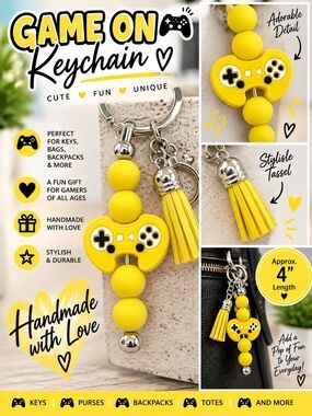 A74. Game Controller Keychain Yellow & Silver NWT